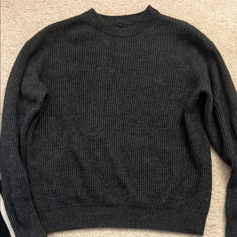 Muji Dark Charcoal Ribbed Crewneck Sweater
